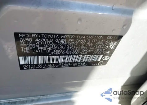 2011 Lexus Es 350 из США, поврежденный, VIN JTHBK1EG8B2471026